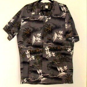Palmwave Hawaiian Shirt, Man's XL, Dark Gray, Palm Trees Islands,   E444